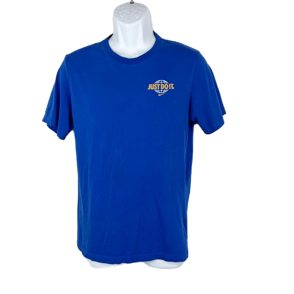 Nike Shirt Men Small Blue Short Sleeve Just Do It Graphic Flags Map Active Tee